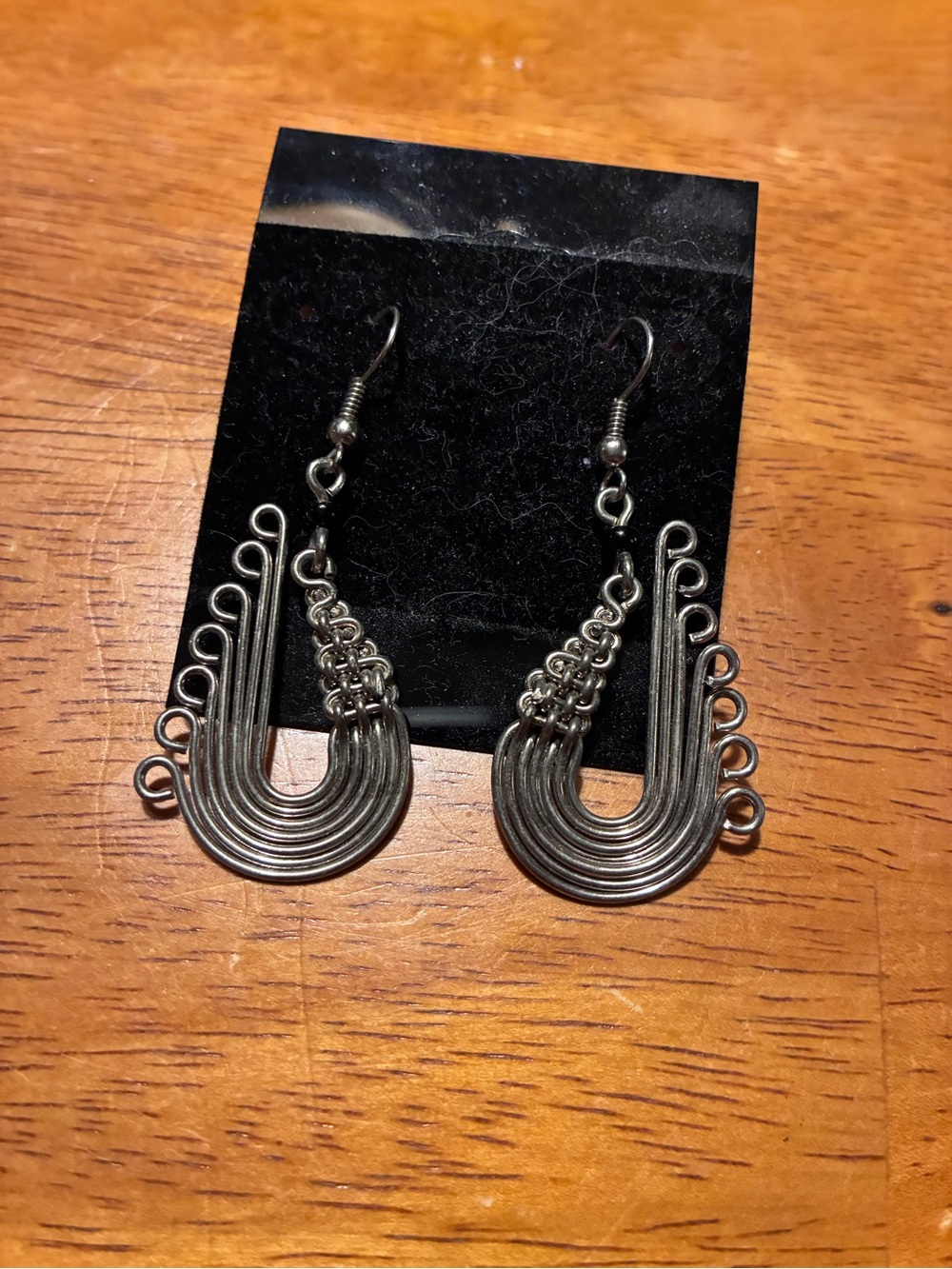 Handcrafted Silver-Tone Wire Loop Dangle Earrings
